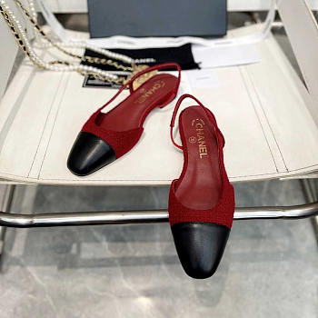 Chanel Wool And Cotton Tweed Slingbacks Black And Dark Red