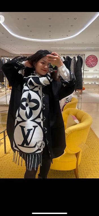 Louis Vuitton LV Black White Scarf 200x30cm