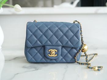 Chanel Flap Bag 23k Blue Gold Lambskin Bell 18x13x7cm