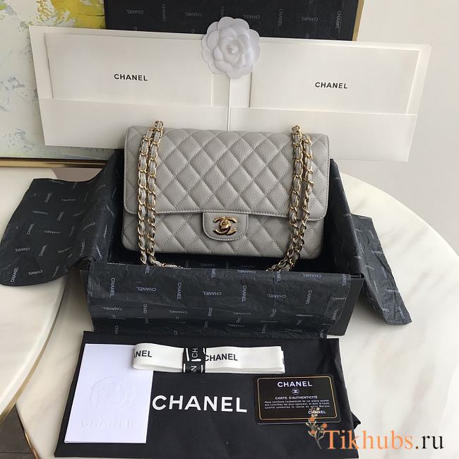 Chanel Flap Bag Grey Caviar Gold Hardware 25cm - 1