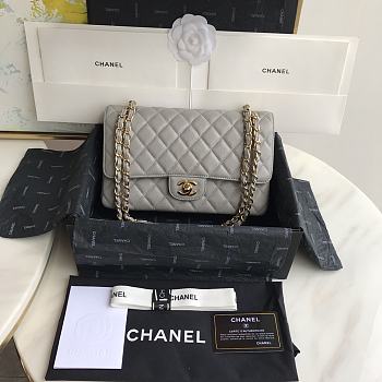 Chanel Flap Bag Grey Caviar Gold Hardware 25cm