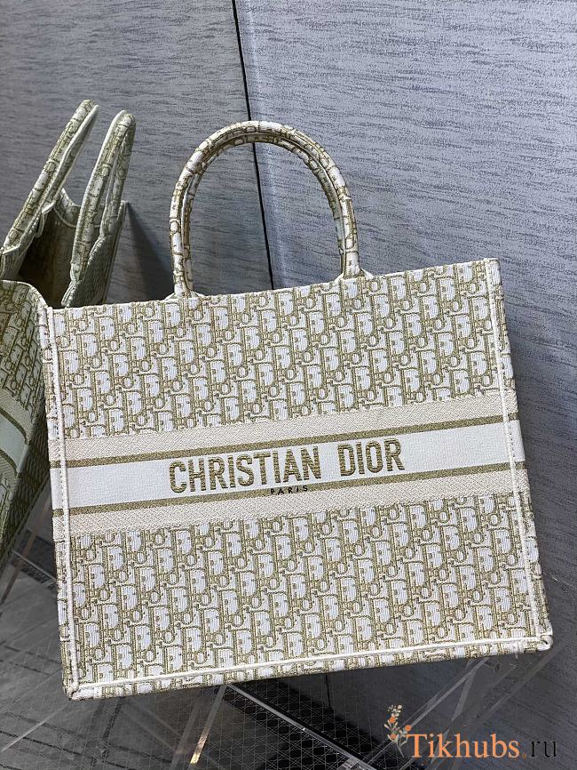 Dior Large Book Tote White Gold-Tone Oblique 42cm - 1