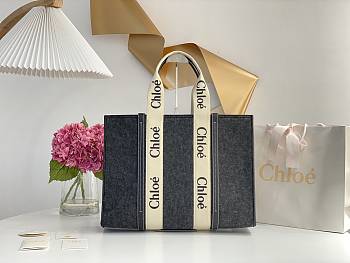 Chloe Large Woody Tote Bag Recycled FeltShiny Calfskin Gray 45x33x13cm