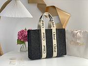 Chloe Large Woody Tote Bag Recycled FeltShiny Calfskin Gray 45x33x13cm - 2