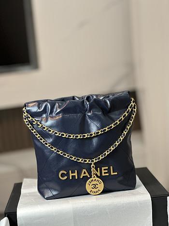 Chanel Mini 22 Handbag Navy Blue Gold 20x19x6cm