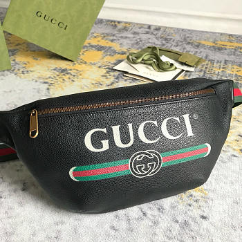 Gucci Grained Calfskin Small Logo Belt Bag Black 28x17.5x7.6cm