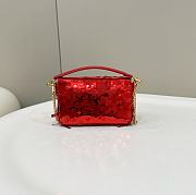 Fendi Baguette Mini Fuchsia Sequin Leather Red Bag 19x11x5cm - 6