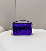 Fendi Baguette Mini Fuchsia Sequin Leather Purple Bag 19x11x5cm - 3