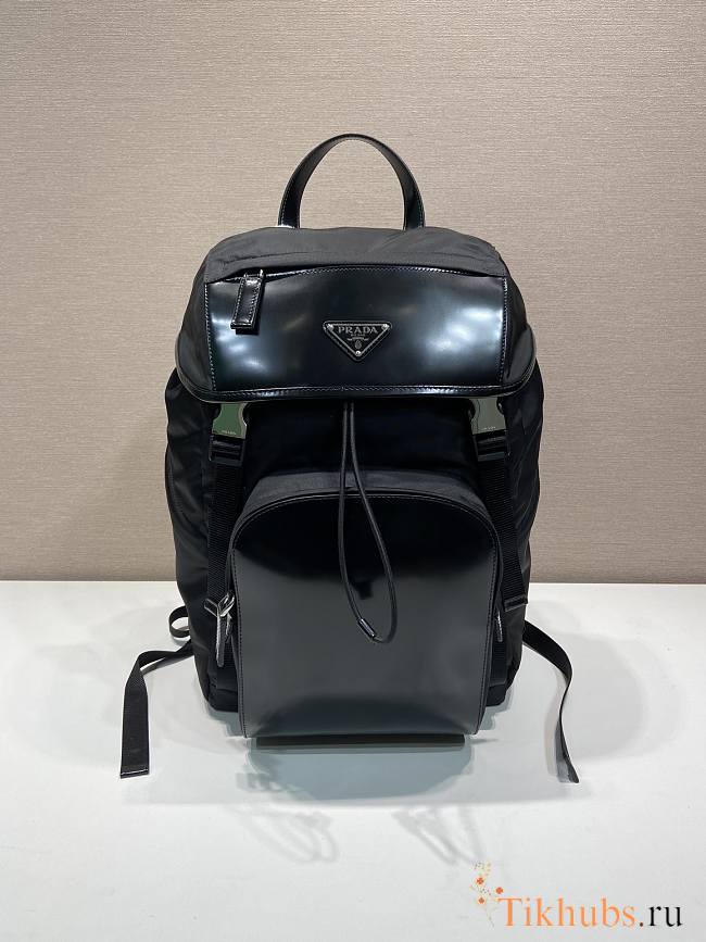 Prada Re-Nylon Brushed Leather Backpack Black 45x27x17cm - 1