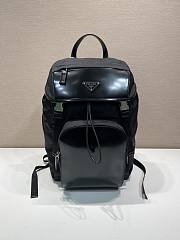 Prada Re-Nylon Brushed Leather Backpack Black 45x27x17cm - 1