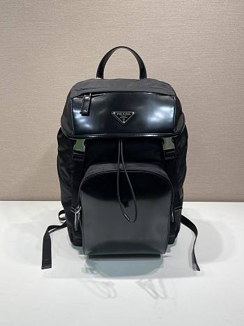 Prada Re-Nylon Brushed Leather Backpack Black 45x27x17cm