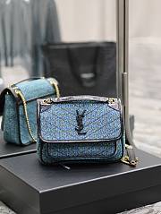 YSL Niki Checked Tweed Blue 22x16.5x12cm - 1