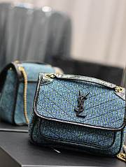 YSL Niki Checked Tweed Blue 22x16.5x12cm - 4