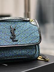 YSL Niki Checked Tweed Blue 22x16.5x12cm - 2