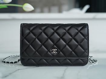 Chanel Wallet On Chain WOC Black Lambskin Silver 19x12.5x3.5cm