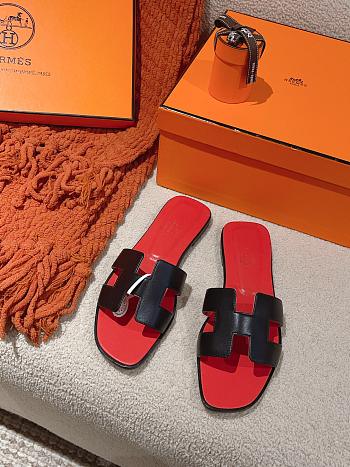 Hermes Oran Black Red Slipper