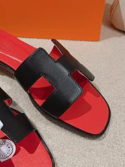 Hermes Oran Black Red Slipper - 6