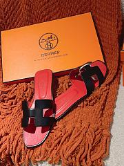 Hermes Oran Black Red Slipper - 2