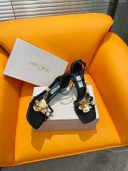 Jimmy Choo Zea Black Satin Sandals Metal Flowers 10cm - 4