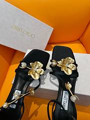 Jimmy Choo Zea Black Satin Sandals Metal Flowers 10cm - 5