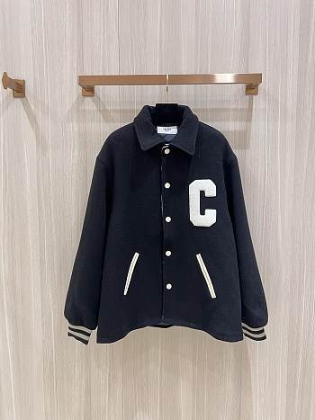 Celine Baseball Teddy Jacket Textured Wool Black