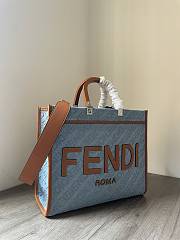 Fendi Sunshine Medium Light Blue Denim Shopper Bag 35x31x17cm - 2