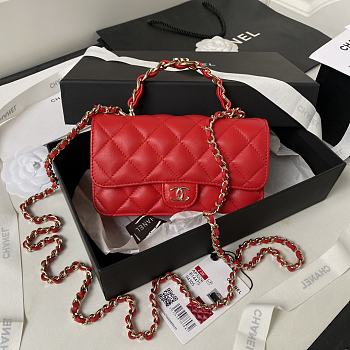 Chanel Flap Bag Top Handle Red Lambskin 17x9.5x4cm