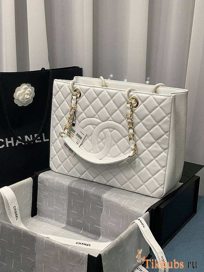 Chanel Shopping Tote Caviar Gold White 33x24x13cm - 1