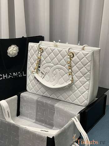 Chanel Shopping Tote Caviar Gold White 33x24x13cm