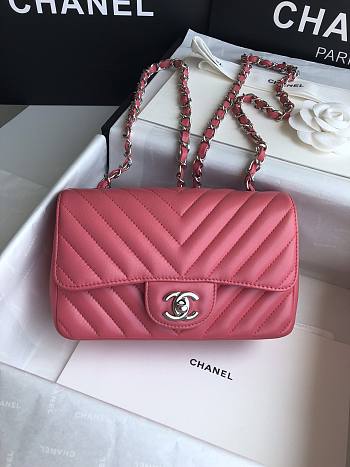 Chanel Flap Bag Chevron Lambskin Pink Silver 20cm