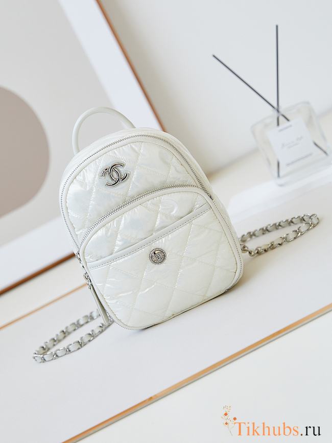 Chanel Backpack Nylon Fabric & Silver Alloy White 22 × 18 × 10 cm - 1