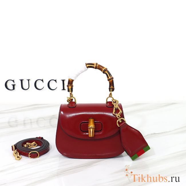 Gucci Mini Top Handle Bag With Bamboo Red 17x12x7.5cm - 1