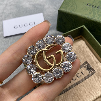 Gucci Metal Double G Brooch With Crystals