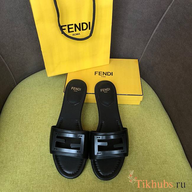 Fendi Baguette Black Leather Slides Black - 1