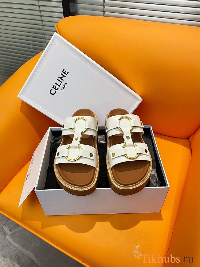 Celine White Leather Sandals - 1