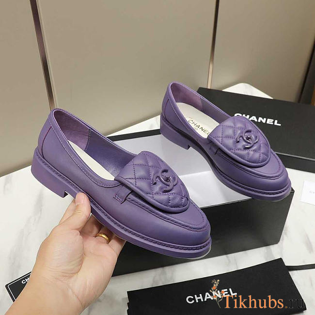 Chanel Lambskin Moccasins Loafers Purple - 1