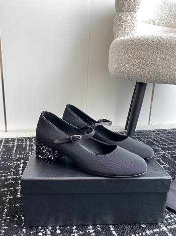 Chanel Mary Janes Grosgrain Diamanté Black & Silver