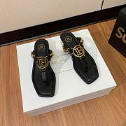 Balmain Black Leather T-Bar Flat Sandals - 3