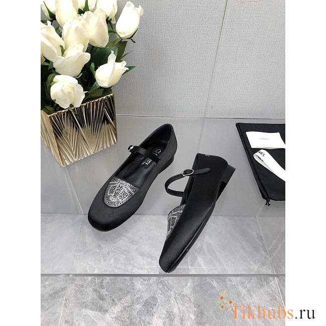 Chanel Mary Janes Satin & Diamanté Black - 1