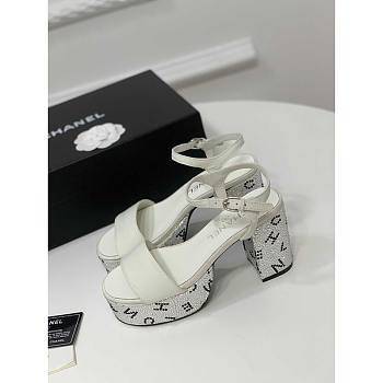 Chanel Sandals Grosgrain & Diamanté White 9cm