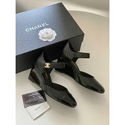 Chanel Lambskin Patent Cap Toe Mary Jane Wedge Pumps Black - 5