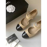 Chanel Lambskin Patent Cap Toe Mary Jane Wedge Pumps Brown Black - 5