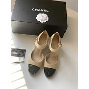 Chanel Lambskin Patent Cap Toe Mary Jane Wedge Pumps Brown Black - 3