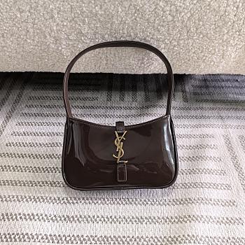 YSL Mini Le 5 à 7 Patent Bag Chocolate 19cm