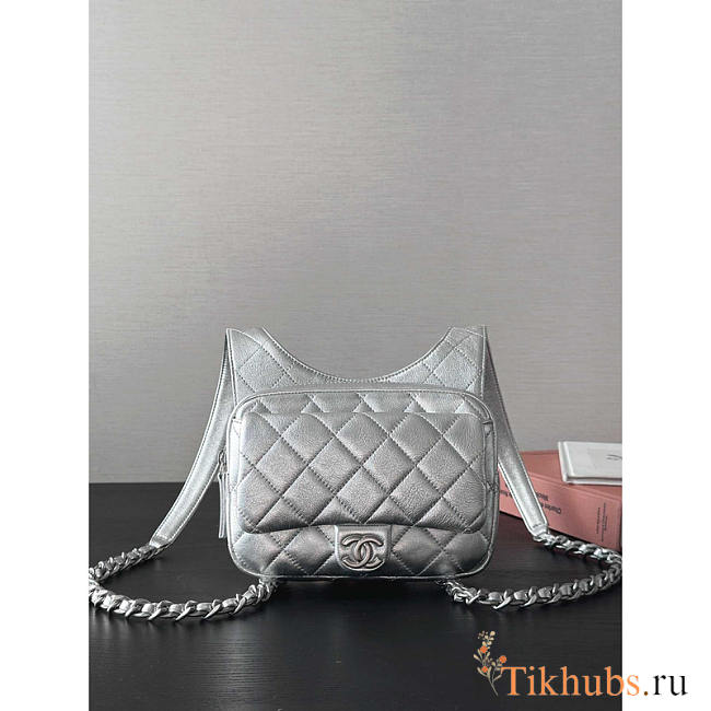 Chanel Backpack Metallic Lambskin & Silver-Tone Metal Silver 19x20x5.5cm - 1