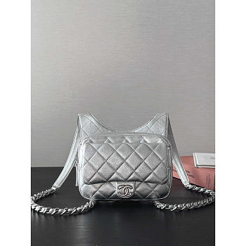 Chanel Backpack Metallic Lambskin & Silver-Tone Metal Silver 19x20x5.5cm