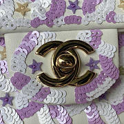 Chanel Mini Flap Bag Satin Sequins Glass beads Purple White 16.5x12.5x6.5cm - 3