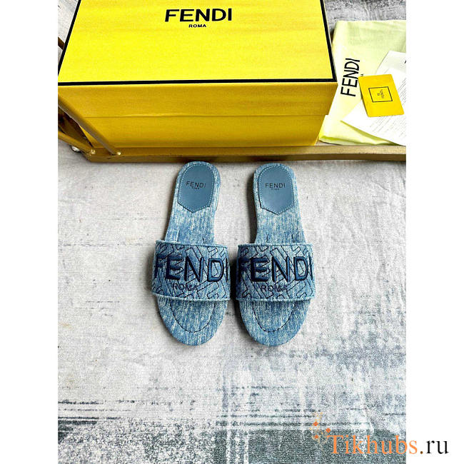 Fendi Signature Denim Slides Blue - 1