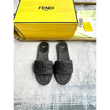 Fendi Signature Denim Slides Black