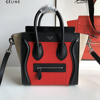 Celine Nano Luggage Leather Tote Red Beige 20cm